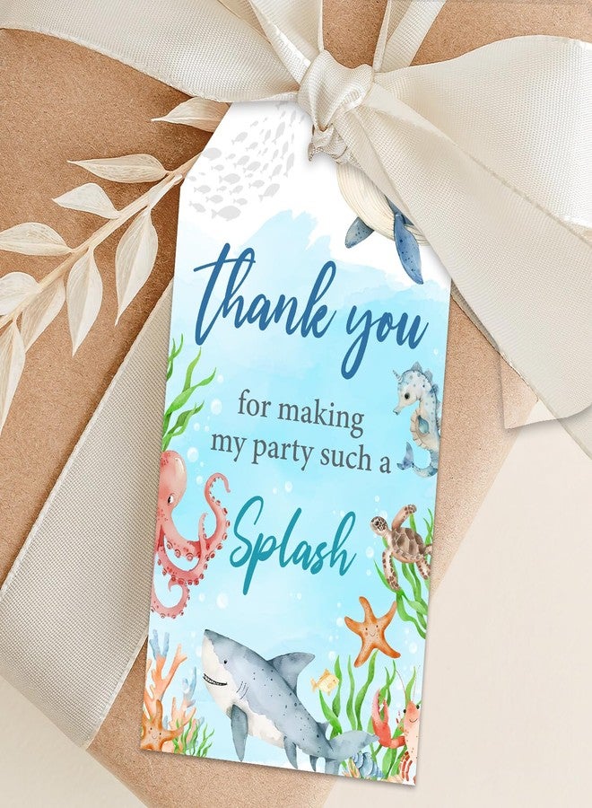 Merrystorm 50pcs Under The Sea Thank You Tags Watercolor Ocean Animal Gift Tag with String Shark Thank You Paper Tags Blue Thank You Hanging Tags for Boy Birthday Party Ocean World Party Supplies - Image 2